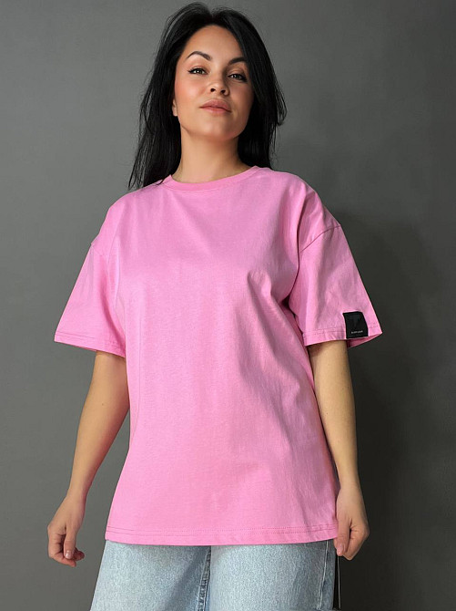 Футболка женская A-N 26075 оверсайз базовая с нашивкой, розовый, one size Киев - изображение 15