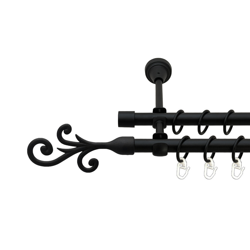 Карниз Orvit Фала металевий дворядний відкритий гладка труба кільце металеве Чорний Оксамит 16\16 мм 240 см (00-00024018) Львів - фото 1