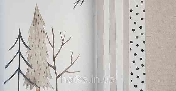 Шпалери флізелінові екологічно чисті Rasch Kids World 0.53х10 дитячі ялинки гілки коричневі сірі на білому Київ