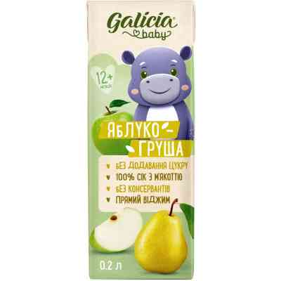 Сік дитячий Galicia Baby яблучно-грушевий з м’якоттю натуральний 200 мл (4820209564266) Вінниця
