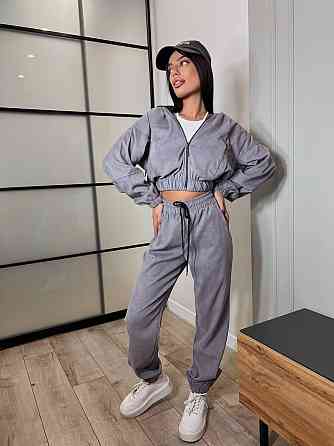 Женский прогулочный спортивный костюм двойка: кофта и штаны микровельвет Серый, 46/48 Одесса