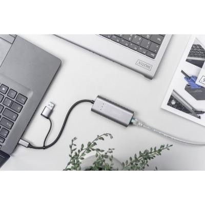 Перехідник USB-C + USB 3.0 to RJ45 2500Mbps Ethernet Digitus (DN-3028) Вінниця - фото 6