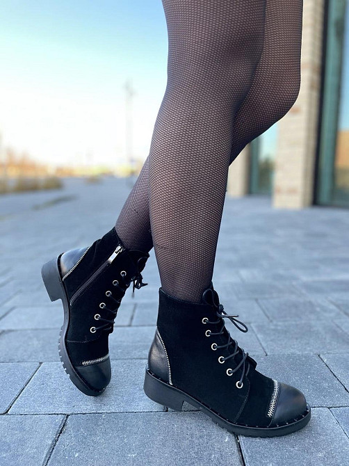 Черевики жіночі D and V чорні шкіра+замша натуральна висота 12см (2199) Коломия - фото 4