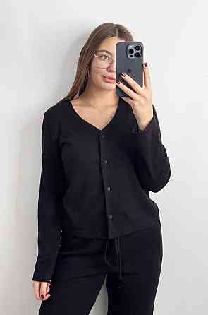 Женский трикотажный костюм на тёплую погоду Черный XL-2XL Харьков