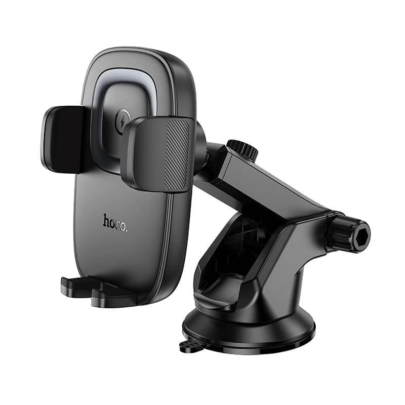 Автодержатель для телефона с БЗУ HOCO HW32 Crown push-type wireless charging car holder (center console) Black Metal Gray Киев - изображение 1