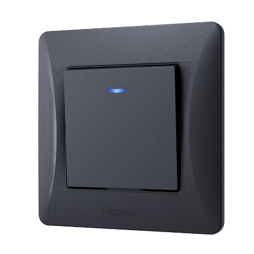 BINERA чорний графіт Вимикач внутрішній 1кл з підсвічуванням Videx Житомир