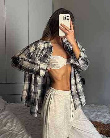 Женская трендовая оверсайз рубашка в клетку турецкий поликотон Одесса