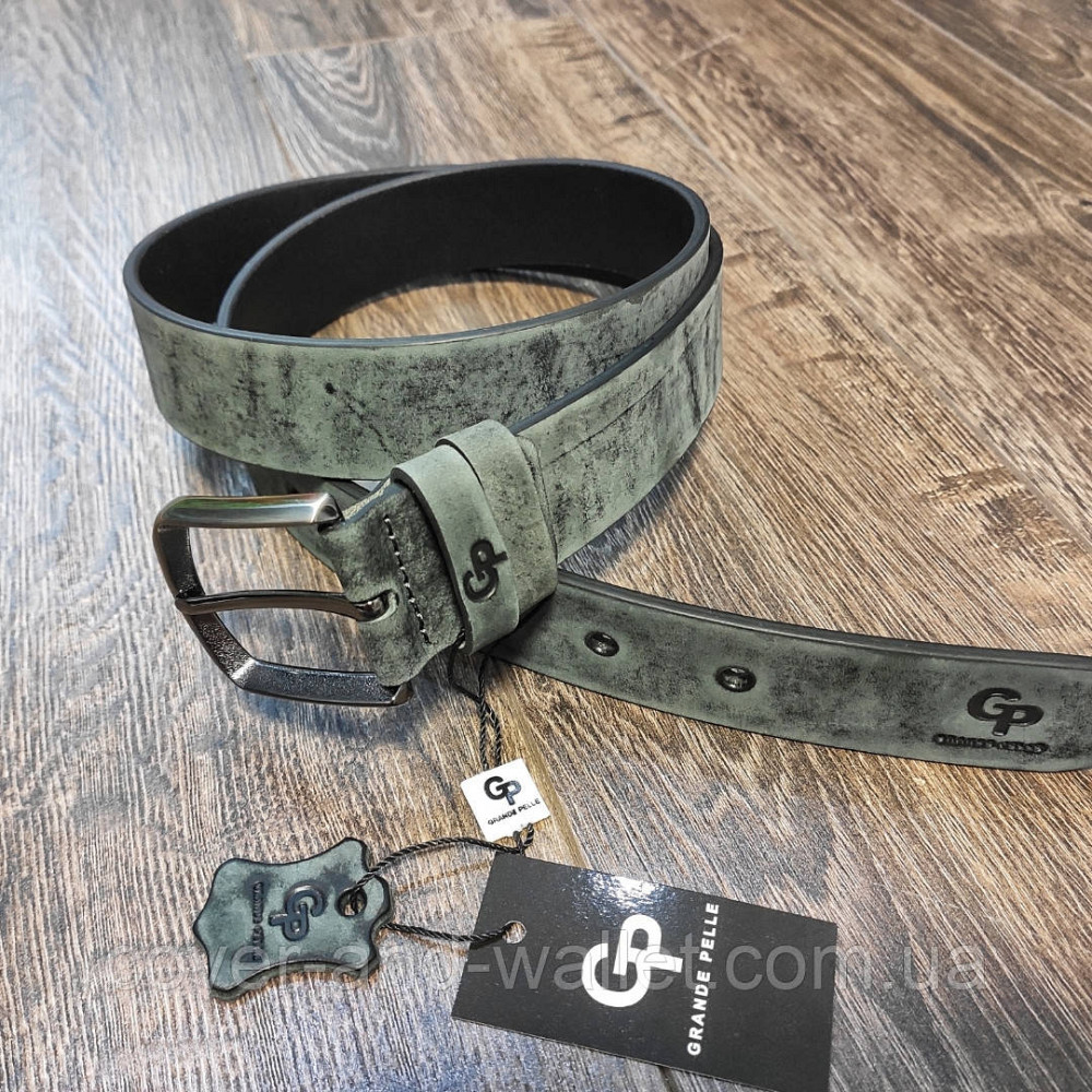 Серый мужской ремень из итальянской винтажной кожи 35мм Grande Pelle Labbro Киев - изображение 1