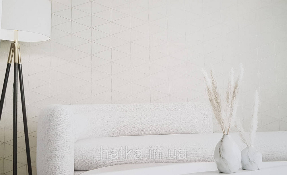 Шпалери вінілові на флізеліні Marburg Travertino 1.06х10 фігури трикутники смуги структурні білі 3д Київ - фото 1