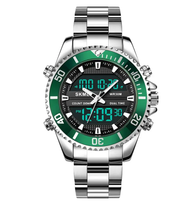 Чоловічий наручний годинник Skmei 1850 (Сріблясті з зелений) Київ - фото 2