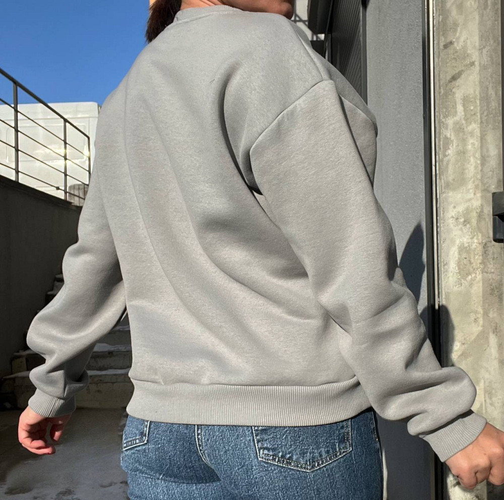 Свитшот женский Pepper mint 24-15 оверсайз удлиненная надпись впереди утепленный флис, серый, L Киев - изображение 5