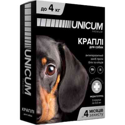 Капли для животных Unicum Premium от блох и клещей на холке для собак массой до 4 кг/3 шт (4820150201784) Винница