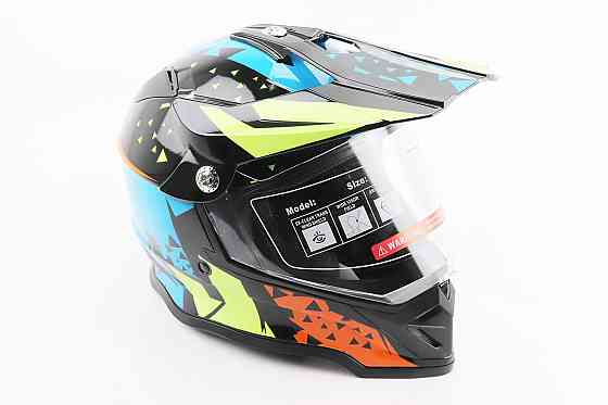 Шолом кросовий/ендуро/АТV зі склом BLD-819-7  S (55-56см), ЧОРНИЙ/ЖОВТО-СИНІЙ Киев