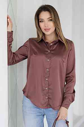 Жіноча шовкова сорочка класична "Milena" |Батал Шоколадний, 50-52 Київ