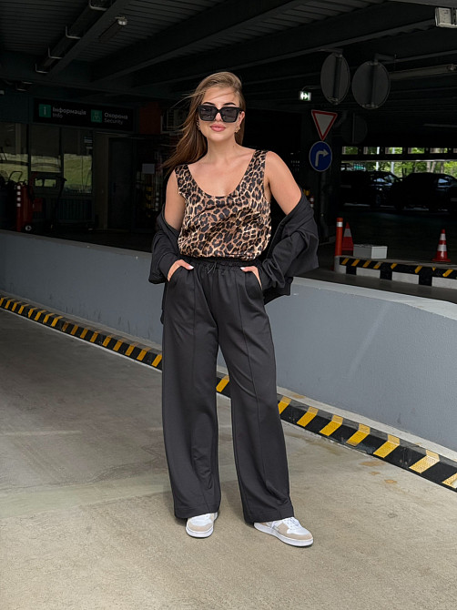 Жіночий костюм оверсайз з широкими штанами з двонитки Чорний 50/52 Харків - фото 11