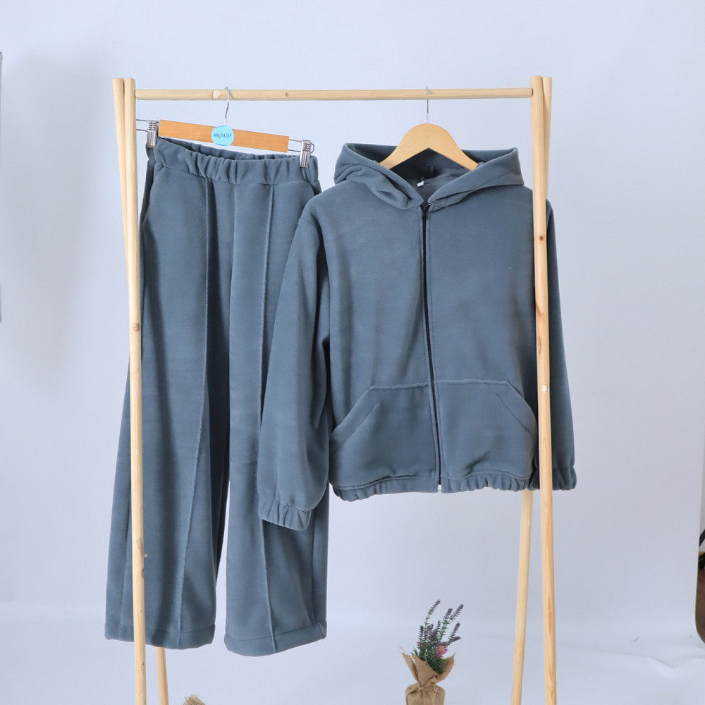 Дитячий теплий Флісовий термо костюм (спідниця з капюшоном + штани палаццо) оливковий 122 Кам'янець-Подільський - фото 1