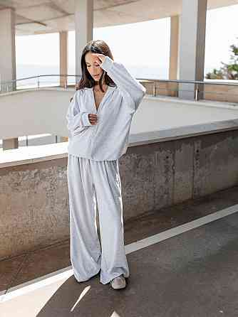 Женский повседневный оверсайз костюм двойка: кофта и штаны хлопковый велюр Меланж Одесса