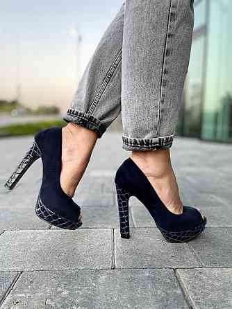 Туфлі жіночі F335 темно-сині еко-замш каблук 11см 36р. (2551) Коломыя