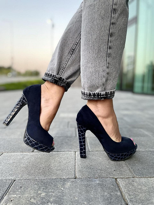 Туфлі жіночі F335 темно-сині еко-замш каблук 11см 36р. (2551) Коломыя - изображение 4