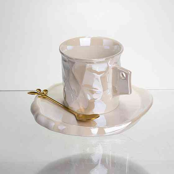 Чашка порцелянова для кави 200 (мл) з блюдцем і ложкою, гарна чашка в подарунок Білий FM-2B Коломия