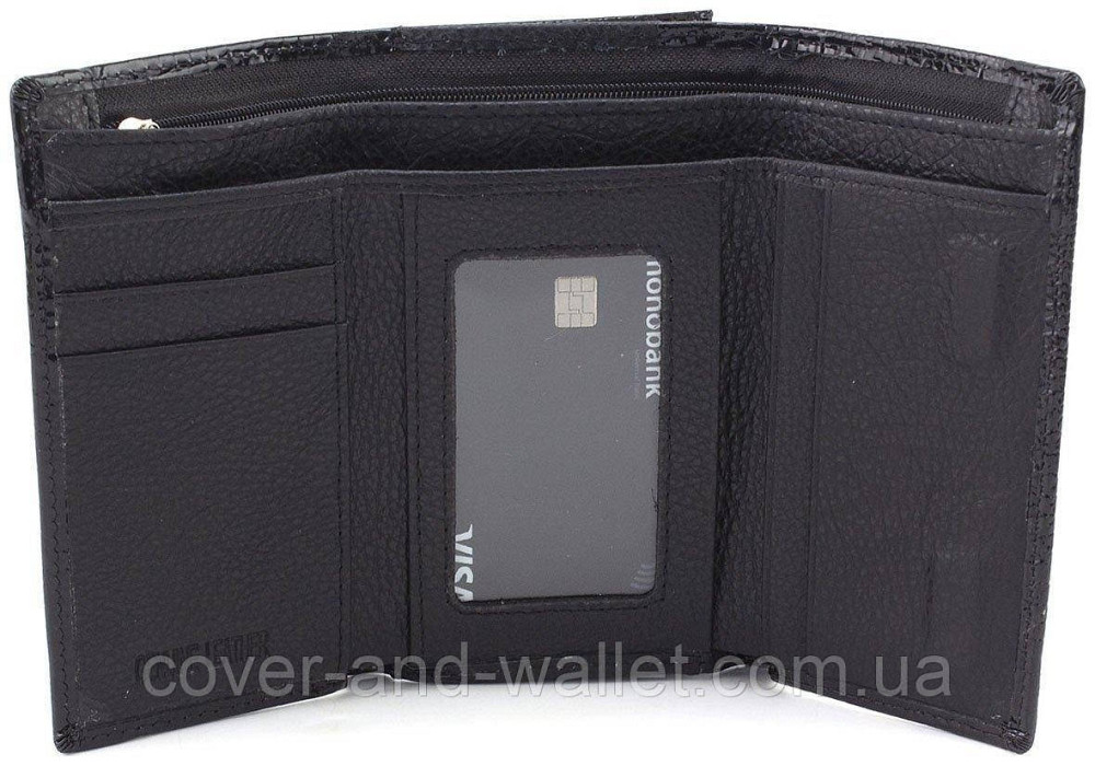 Бордовый лаковый женский кошелёк из натуральной кожи среднего размера ST AE 021 Черный Киев - изображение 4