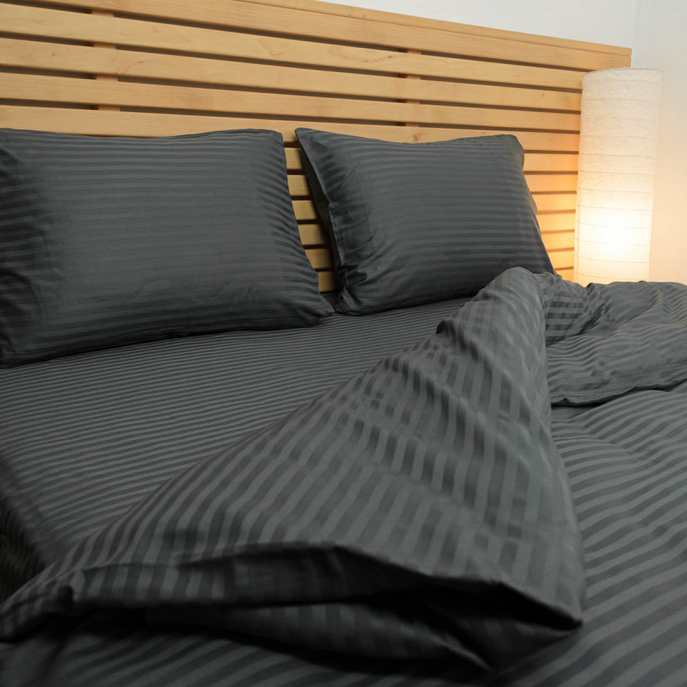 Постільна білизна Страйп Сатин Полуторна 125 г/м2 YouStar (Графіт) 2 х 50х70 Суми - фото 5