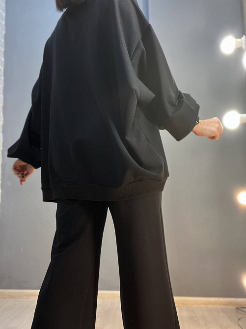 Костюм жіночий MY CITY 3044-8286 світшот широкий оверсайз та брюки палаццо зі стрілкою, чорний, L Одеса - фото 8