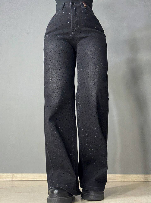 Джинсы женские Allure 1136-26 палаццо ровные со стразами черные, черный, 29, 29, 76 см, 106 см Киев - изображение 5