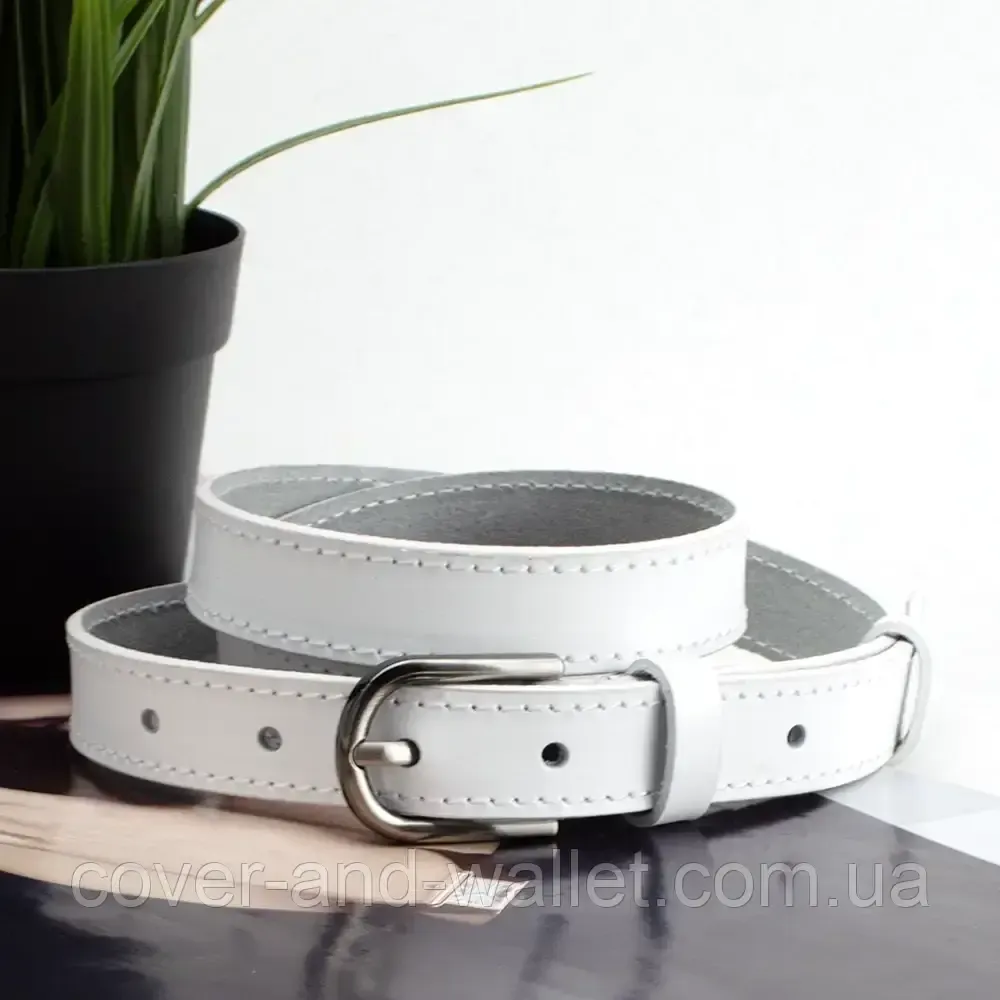 Стильный женский ремень белого цвета из натуральной кожи 25мм Puos Киев - изображение 1