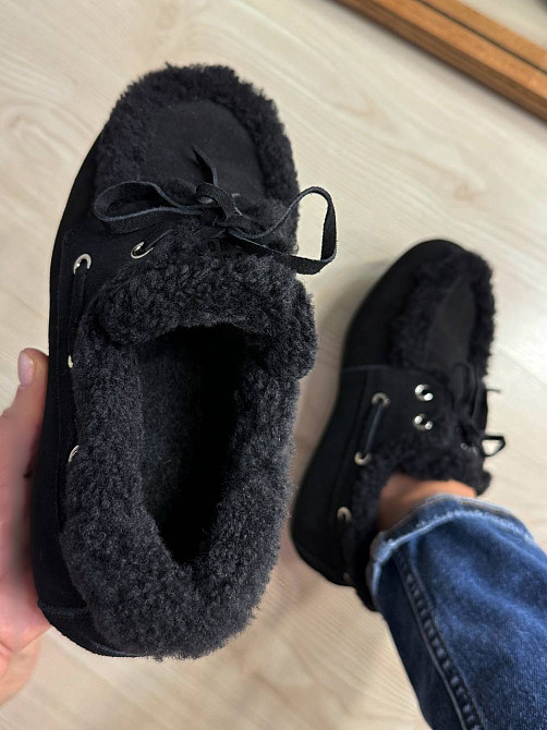Ботинки женские Hengji 992-1 замшевые мокасины на меху с опушкой черные, 39, 25 см Киев - изображение 13
