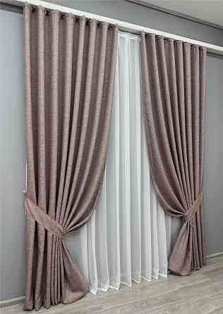 Комплект готових штор VR-Textil Льон ALORA-TON № 1878ш Пудровий 150х290см 2 шт (33-0846 Київ