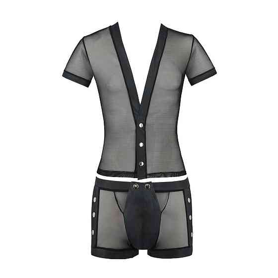 Комплект сетчатого мужского белья Passion 052 SET MICHAEL XXL/XXXL black, рубашка, боксеры, заклепки Sex Aura Киев