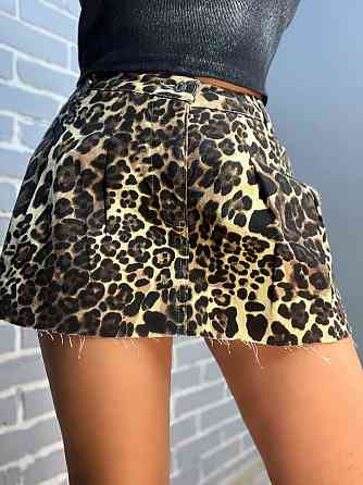 Шорты - юбка джинс Its Basic 287-38 леопардовый принт складки короткие коричневые, коричневый, 40 Киев