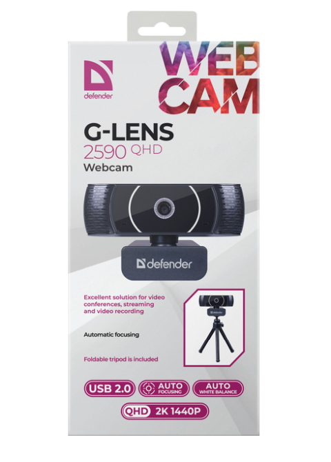 Веб-камера Defender G-lens 2590 QHD 2K 3.7Мп 1440p с прищепкой Черный Винница - изображение 9