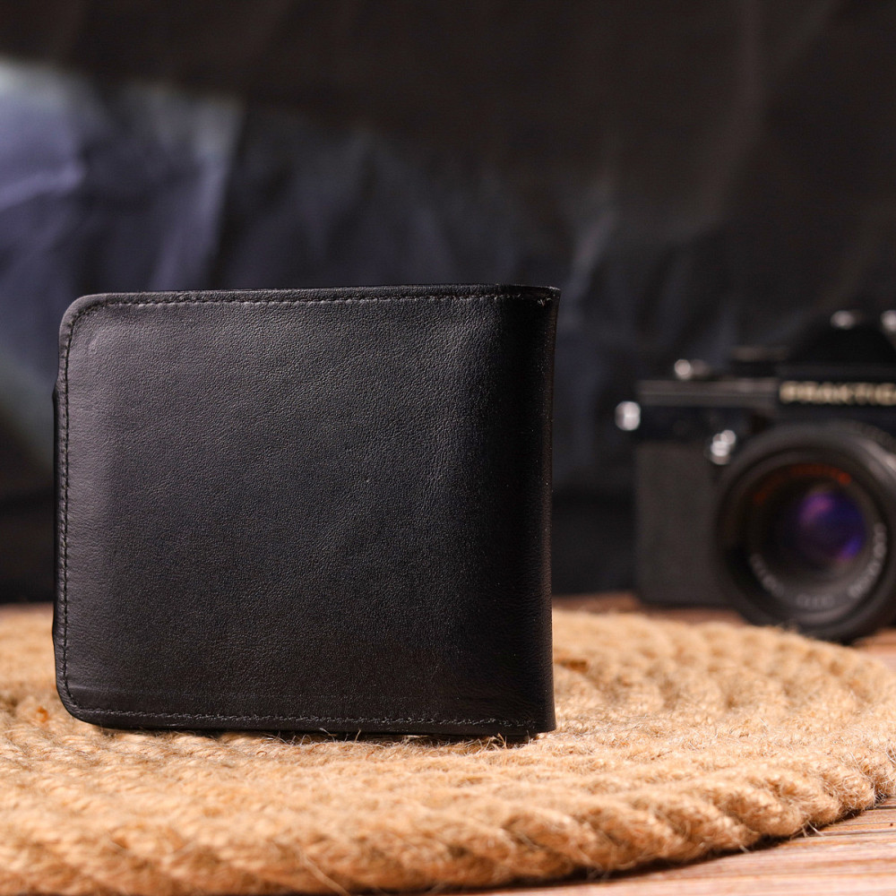 Вместительное мужское портмоне в два сложения из натуральной гладкой кожи CANPELLINI 21573 Черное Киев - изображение 9