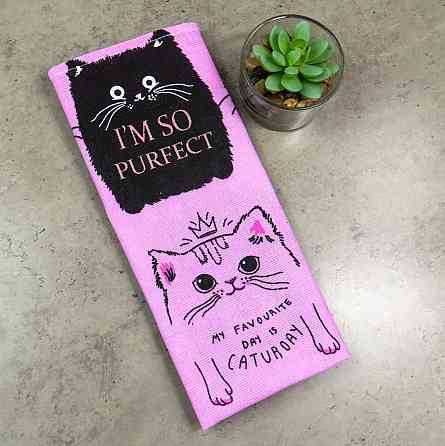 Кухонний рушник рогожка з принтом Cats GM Textile 35х61см 180г/м2 (Рожевий) Суми