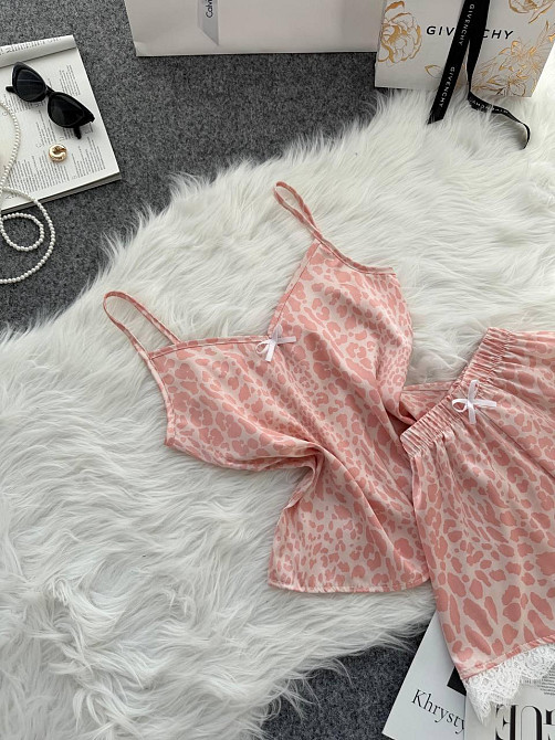 Женская базовая повседневная домашняя шелковая пижама с кружевом Розовый, 42/44 Одесса - изображение 2