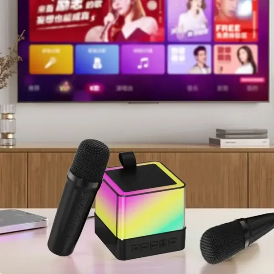 Портативная Bluetooth колонка K18 с LED подсветкой 2 микрофона черный Коломыя