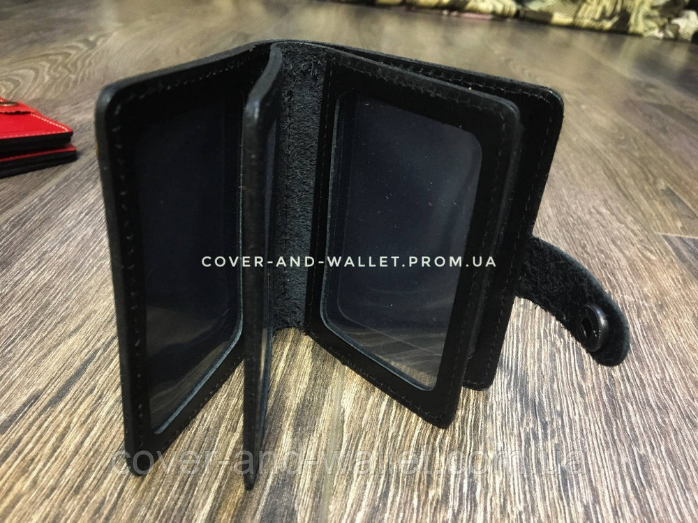 Чорна шкіряна обкладинка для id карти й автодокументів на кнопці Київ - фото 7