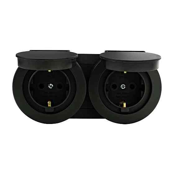 Розетка накладна 2-на з кришкою IP54 антрацит xOne 16А Харків