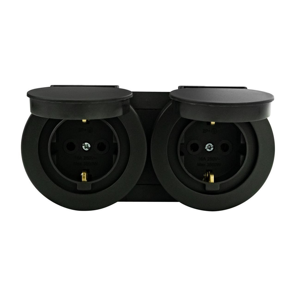 Розетка накладна 2-на з кришкою IP54 антрацит xOne 16А Харків - фото 1