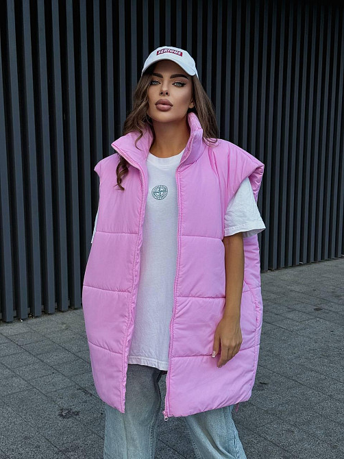 Жіноча стильна оверсайз-дута жилетка плащівка Еммі Рожевий Одеса - фото 1