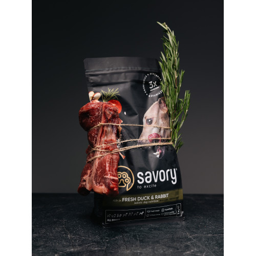 Корм сухий Savory Adult All Breeds rich in Fresh Duck and Rabbit для собак усіх порід зі свіжою качкою та кроликом 1 кг Київ - фото 5