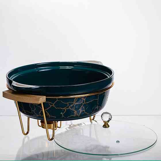 Yiwu Марміт порцеляновий настільний круглий 2 (л) мармітниця з підігрівом Зелений мармур LC-715 Коломыя