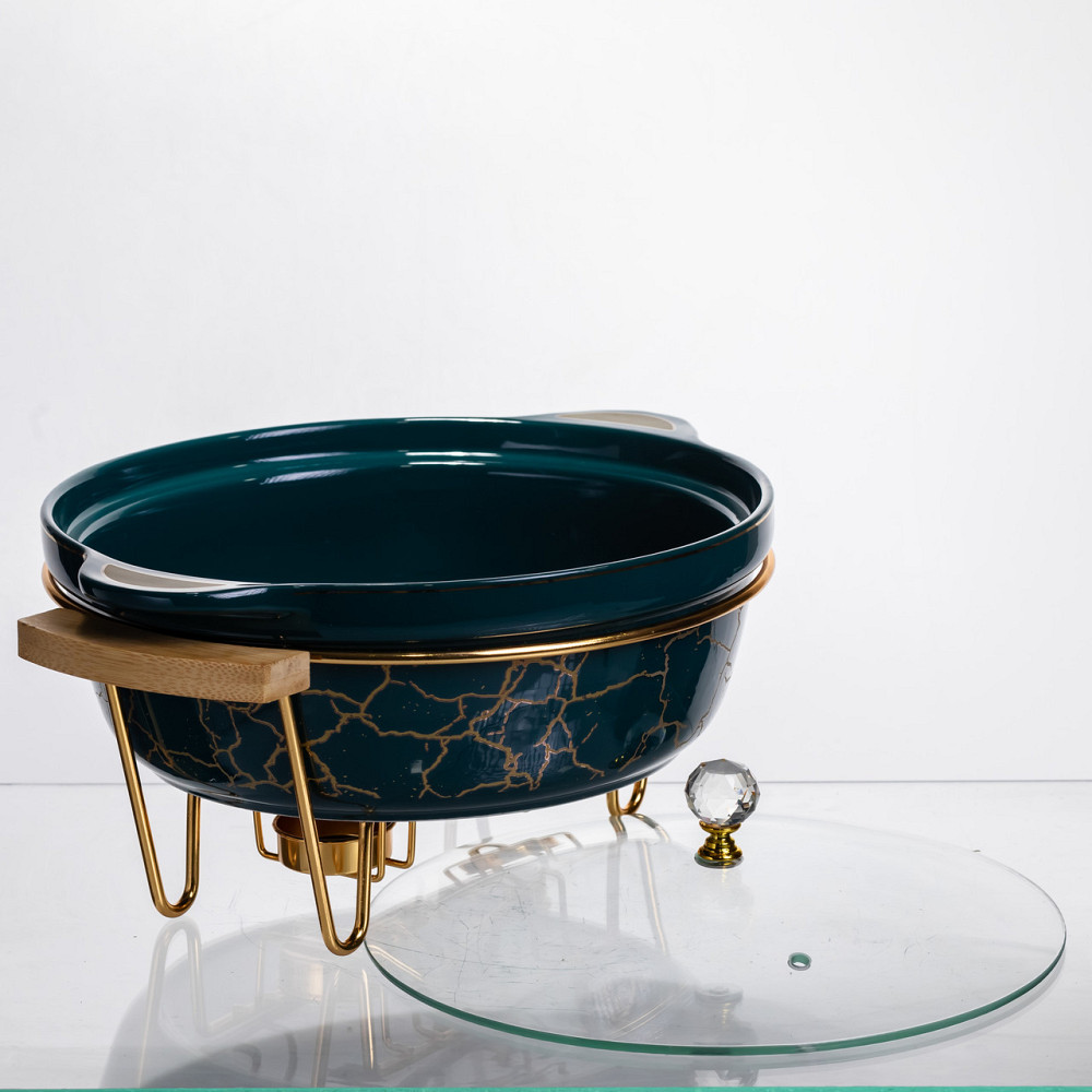 Yiwu Марміт порцеляновий настільний круглий 2 (л) мармітниця з підігрівом Зелений мармур LC-715 Коломыя - изображение 2