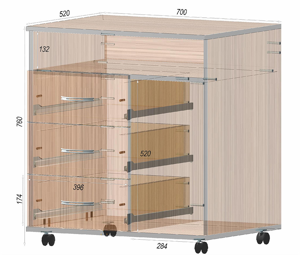Тумба офисная ТМО-4, Дуб Аппалачи, 700/520/760 Львов - изображение 2