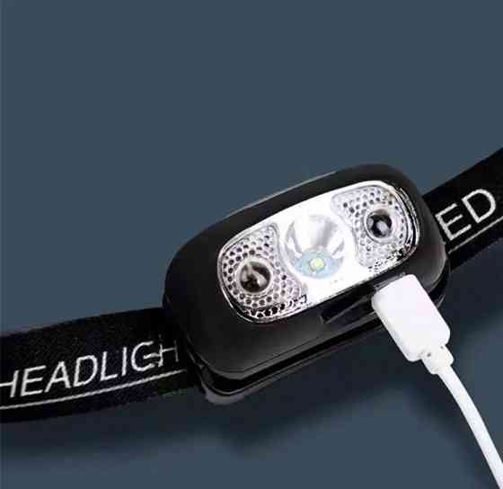 Налобный фонарик на аккумуляторе с зарядкой USB, налобный фонарь для рыбалки, фонарик на голову, 3 режима, Киев