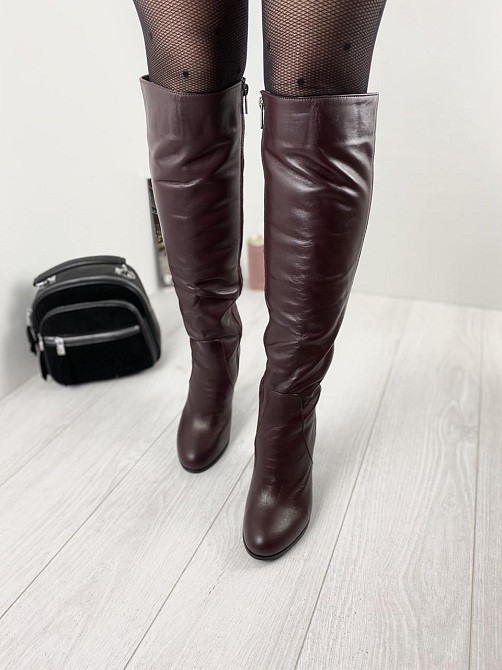 Nivelle Чоботи жіночі NIVELLE бордові натуральна шкіра высота 40см обхват 36-37см каблук 9.5см Коломыя - изображение 6