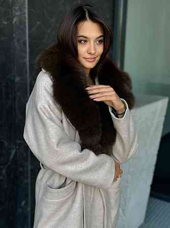 Женское пальто с меховым воротником Бежевый, 52 Харьков