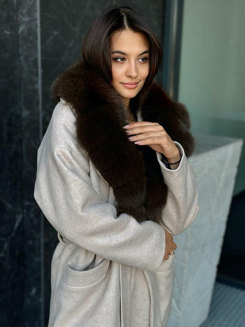 Жіноче пальто з хутряним коміром Бежевий, 52 Харків - фото 3